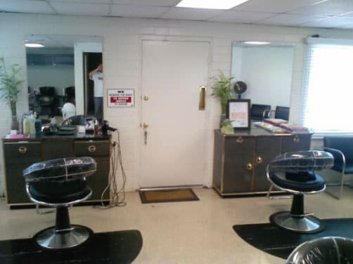 Styling stations inside Chino's One Stop Hair Salon
